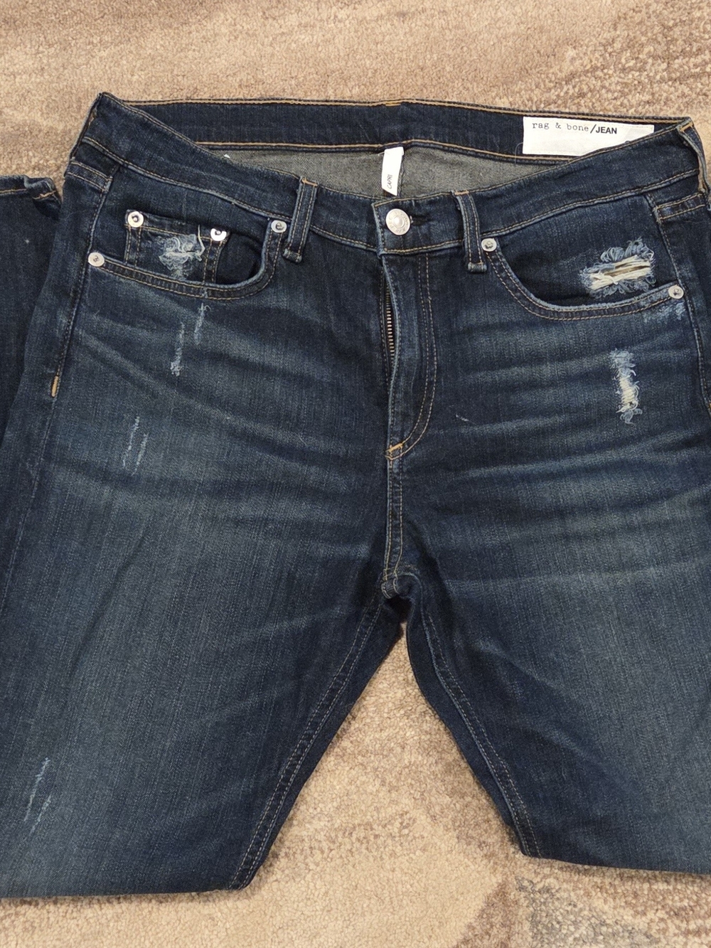 rag & bone Dark Indigo Distressed Ankle Jeans